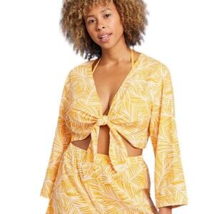 Shade & Shore Cover up Tie-Front Long Sleeve Top Orange Women’s S 4-6 New